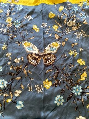 Yellow Silk Scarf with Black Trim